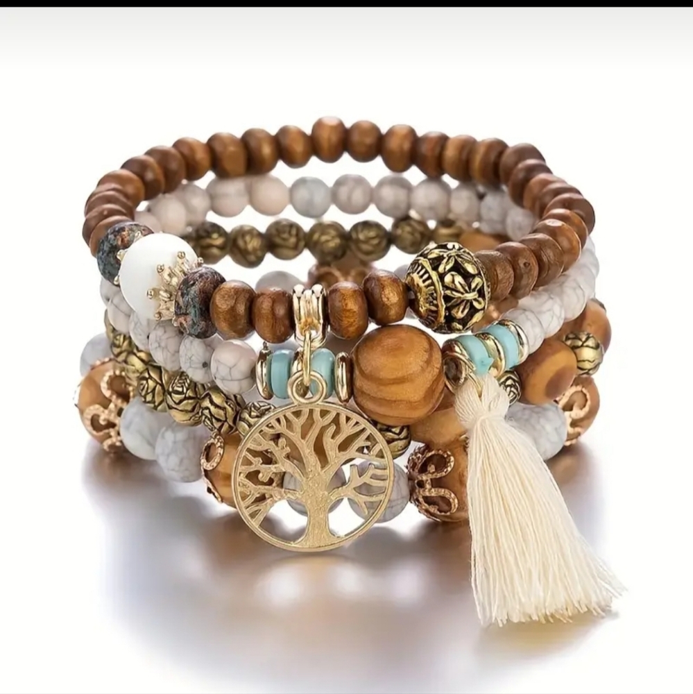 Creative Bohemian Bracelet Layered Beaded Stretch Bracelet,Brown Color. - Picture 3 of 4